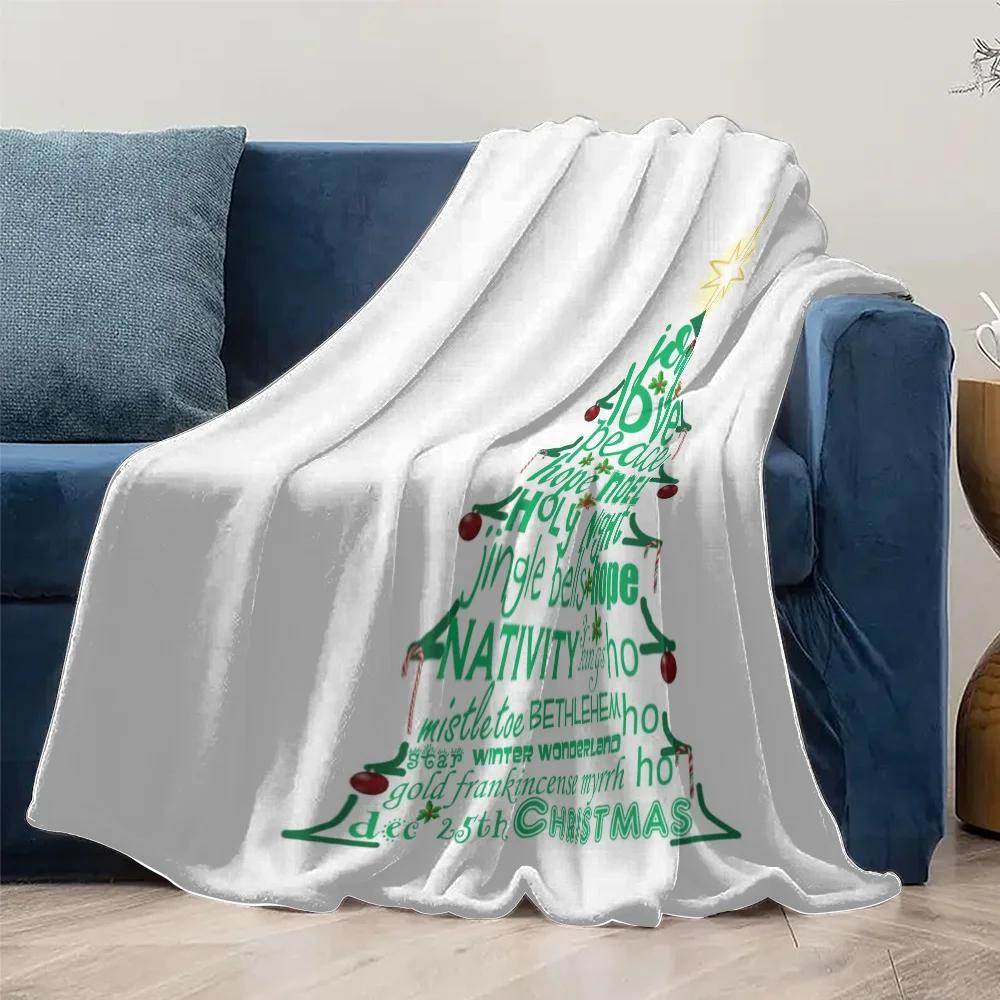 Festive Words Christmas Tree Fleece Blanket,Soft Plush Throw with Holiday Vocabulary for Cozy Winter Decor,Joy Love Peace Design