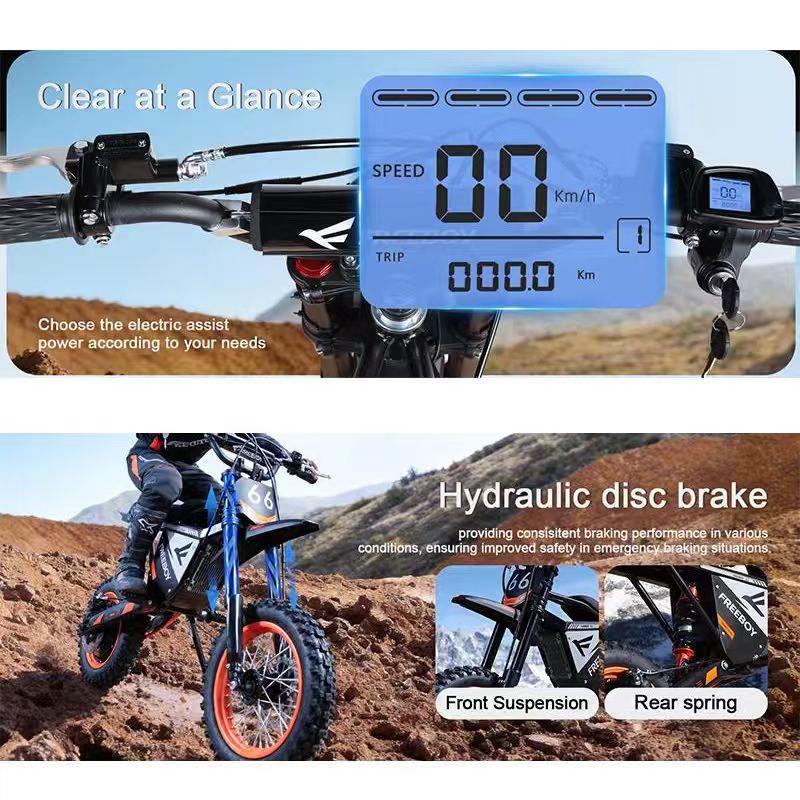 Y66 Off Road Electric Dirt Bike, 1000W Hub Motor 48V30Ah Battery Max 55km/h Hydraulic Brake All Terrain Motorcycle