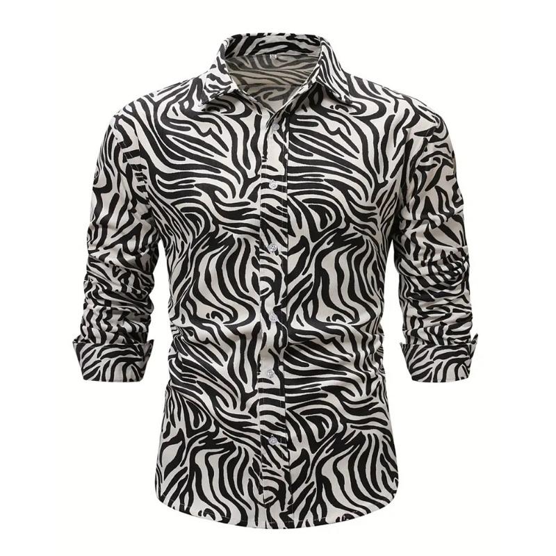 2024 Camisas de Manga Larga para Hombre Tops Lunares Solapa Manga Larga Ropa Corte Regular Estampado de Lunares Botón Camisa Casual para Hombre
