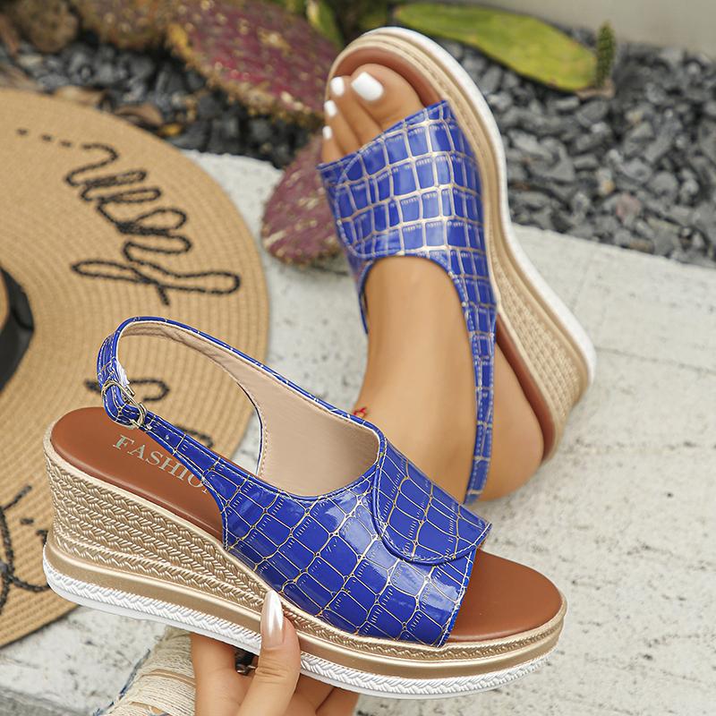 Fashion Plaid Pattern Wedge Sandals for Women Summer 2025 Peep Toe Chunky Platform Sandles Woman Thick Sole Buckle Strap Roman Sandalias