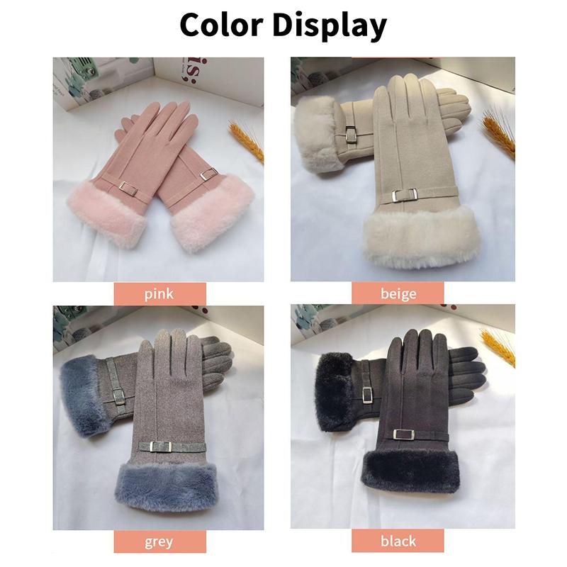 Herbst Winter Warme Wildlederhandschuhe Plus Samt Verdickte Plüsch Dekor Stulpenhandschuhe Outdoor Kältefest Touchscreen Reit Ski Handschuhe