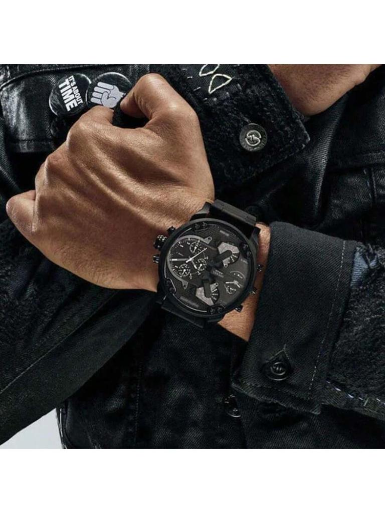 Diesel 55 Mm Oversized Black Dial Multi-Time Chronograph for Men – Bold Silicone-Wrapped Bracelet Night Parties & Travel – DZ7396