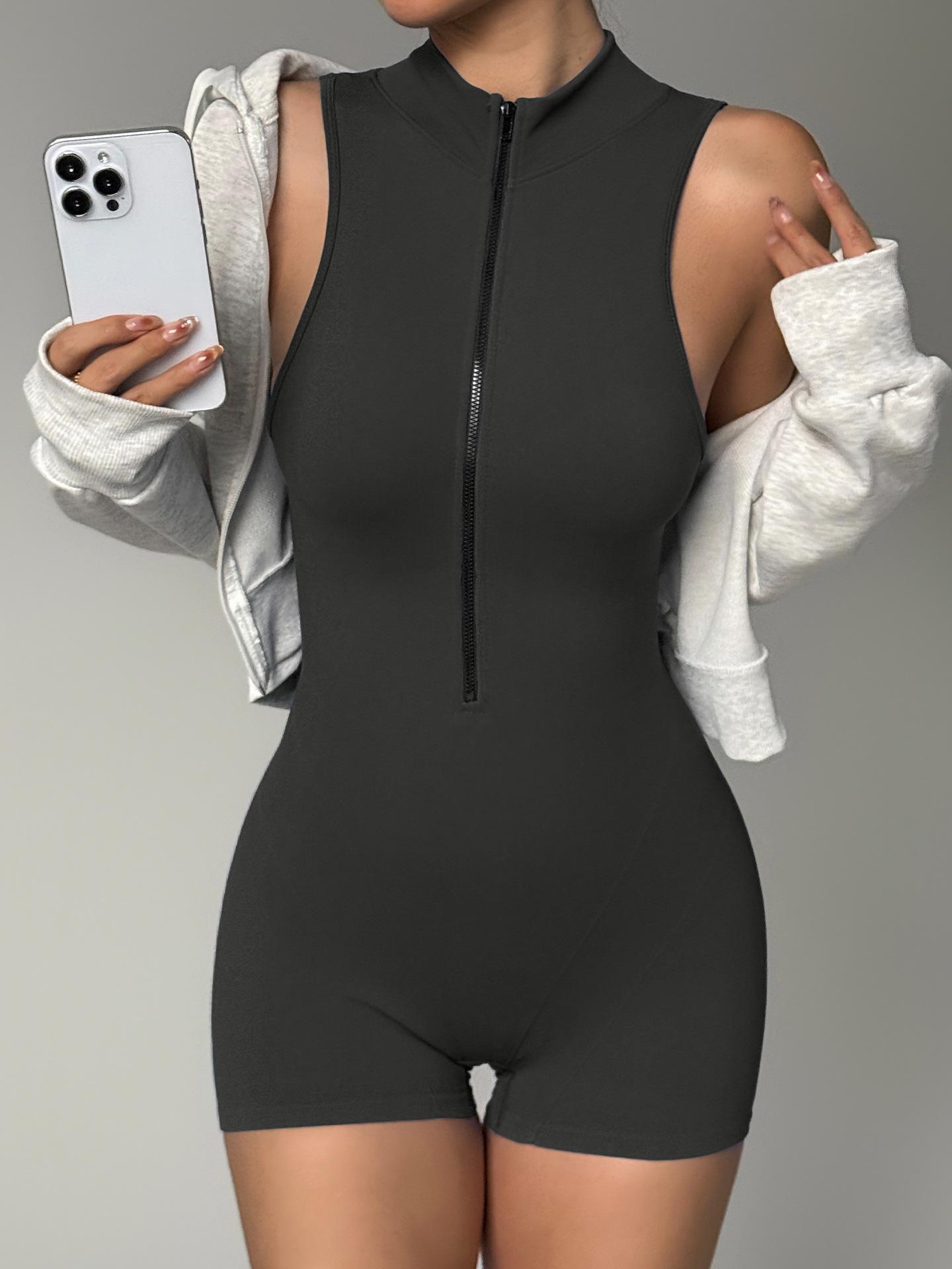 JYL One Piece Zipper Jumpsuit Riding Yoga Fitness Outfit M