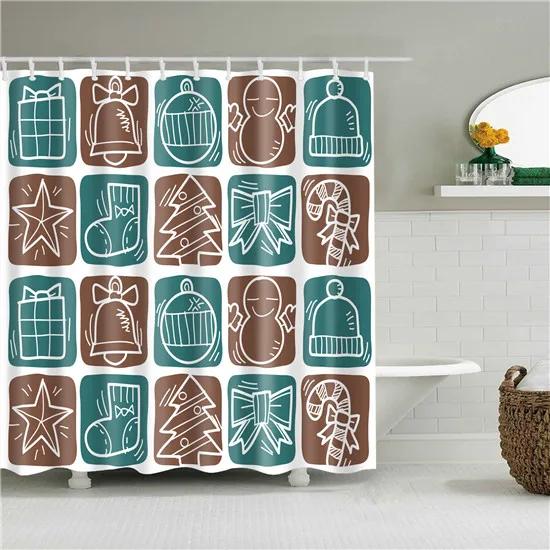 Decorative Geometric Geometry Merry Christmas Bohemian Shower Curtains Bathroom Curtain Fabric Waterproof Polyester With Hooks
