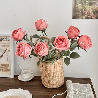 20,5 Zoll Künstliche Rose mit gebrannten Kanten Kunstblume für Heimdeko Esstisch Hochzeitsstrauß Foto-Requisite