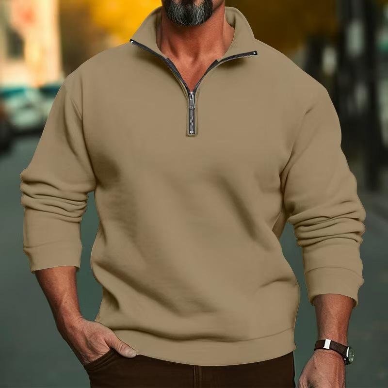 2026 CrossTUME Men's Autumn/Winter Solid Color Half-Zip Stand Collar Long Sleeve Hoodie Jacket