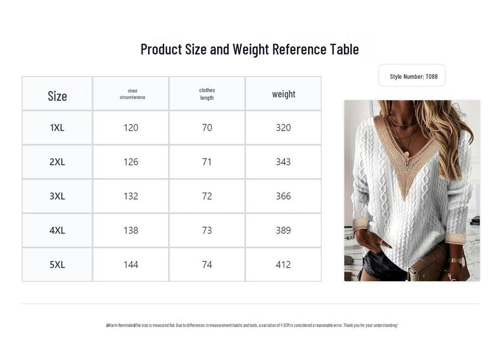 2025 Plus Size Women's V-Neck Knit Sweater: New Solid Color, Long Sleeve for Autumn/Winter, European & American Style