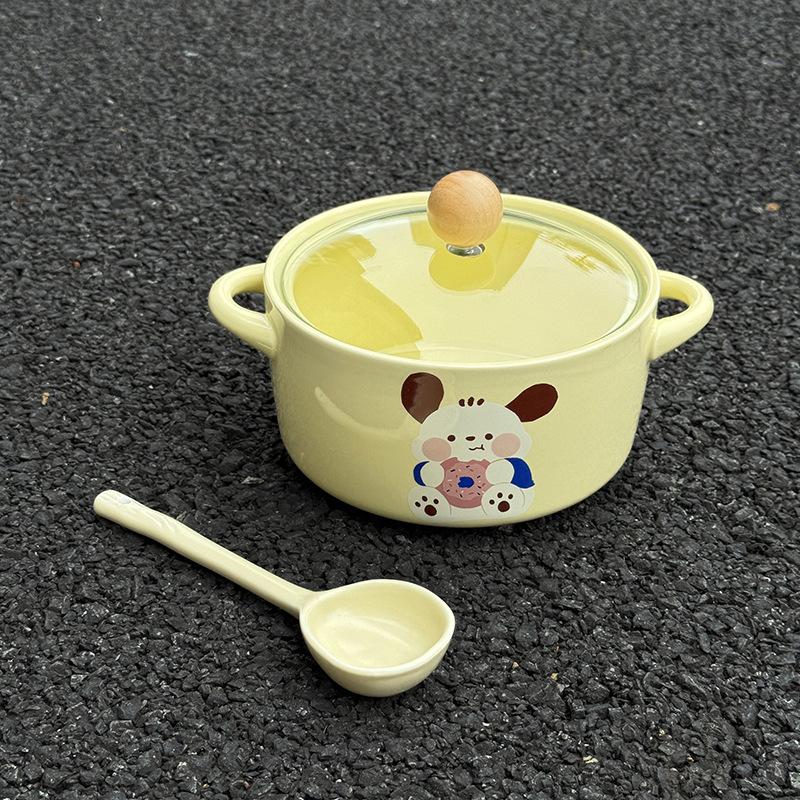 Ins style Korean Pacha Hund Keramik Instant Nudelschüssel mit Deckel für männliche und weibliche Studentenwohnheime Instant Nudeln Schneckenpulver Spezialschüssel