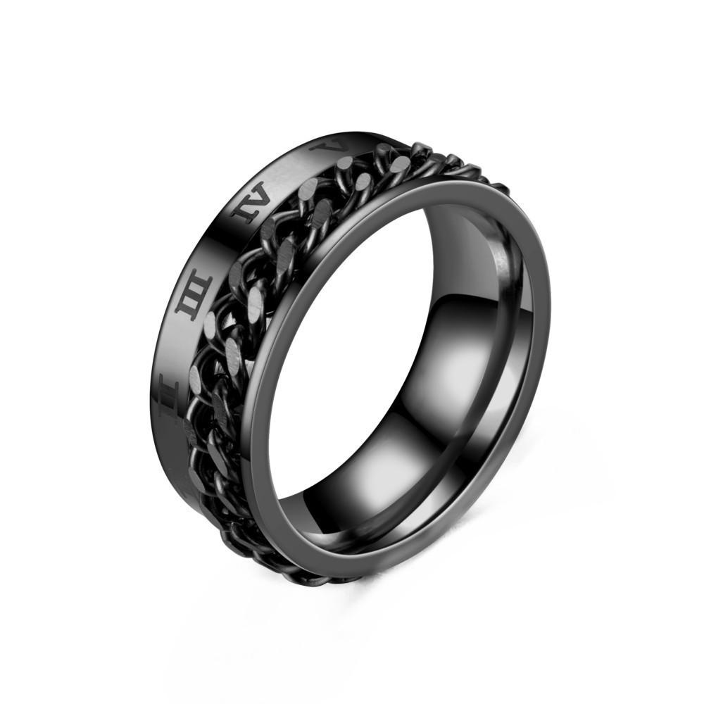 Stainless Steel Roman Numeral Rotating Ring - Titanium Chain Band