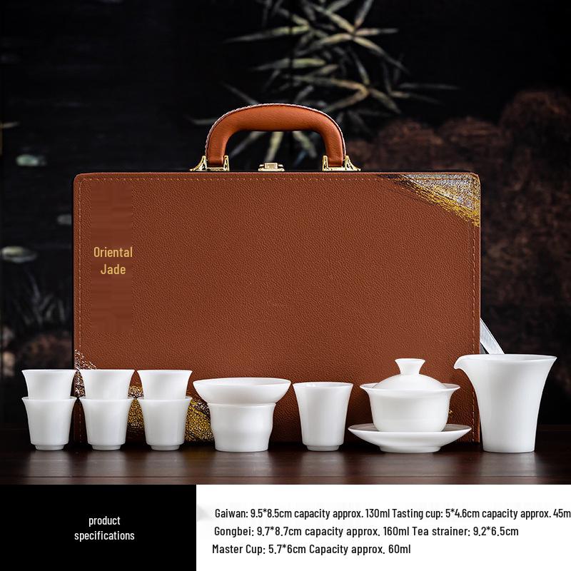 Ice Jade Porcelain Gongfu Teaware Set: High-End Gaiwan and Teacups Gift Box
