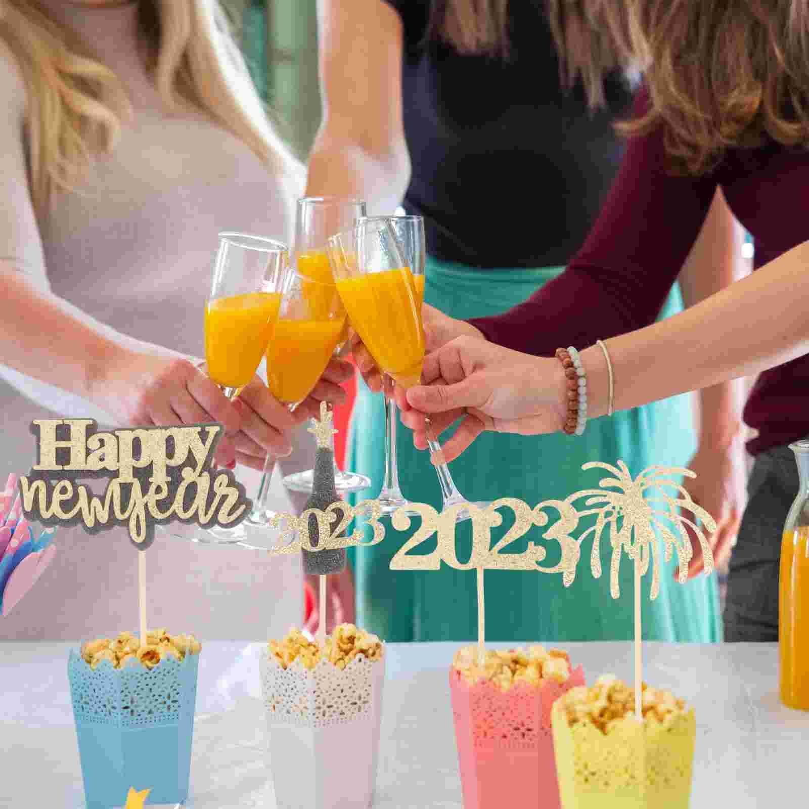 

Золотые бумажные стаканчики 2023 года, вставки для торта, рождественские украшения, украшения для кексов в стиле «С Новым годом» золотистый