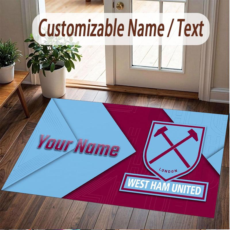 Benutzerdefinierter Teppich West Ham United Fußballmuster Druck Name Text Weicher Rutschfester Boden Teppich für Zuhause Innen Dekoration