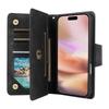 For iPhone 17 Case Zipper Wallet Rivet Decor Leather Phone Cover with Wrist Strap
