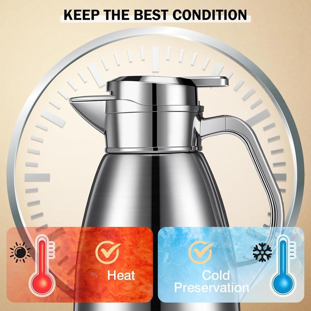 Large Capacity 1.8 Liter 304 Stainless Steel Vacuum Flask Insulated Teapot Coffee Kettle Jug Handle Travel Kettle Thermos Bottle