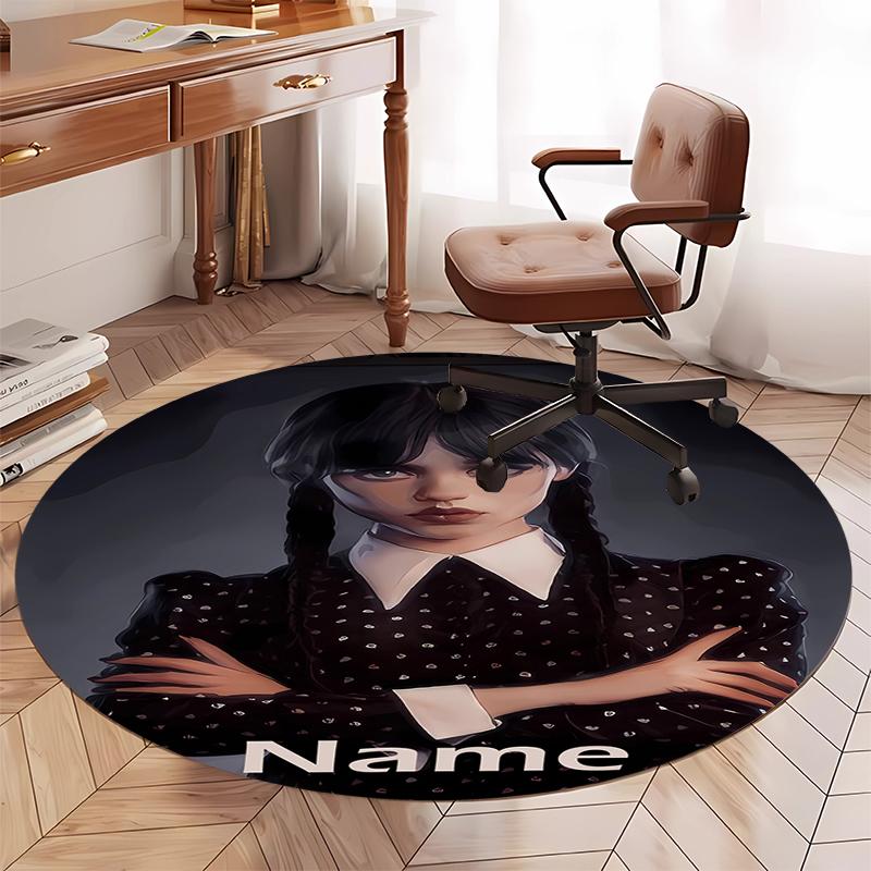 Custom Name Wednesday Printed Round Rug Carpet Chair Rug Area Rug Entryway Doormats,for Office Chair Living Room Bedroom Kitchen Room.