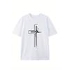 European sizes Men'S Summer Casual Sports T-Shirt with Religious Cross Print, Polyester 100%, Crew Neck, Short Sleeve, Geometric Pattern