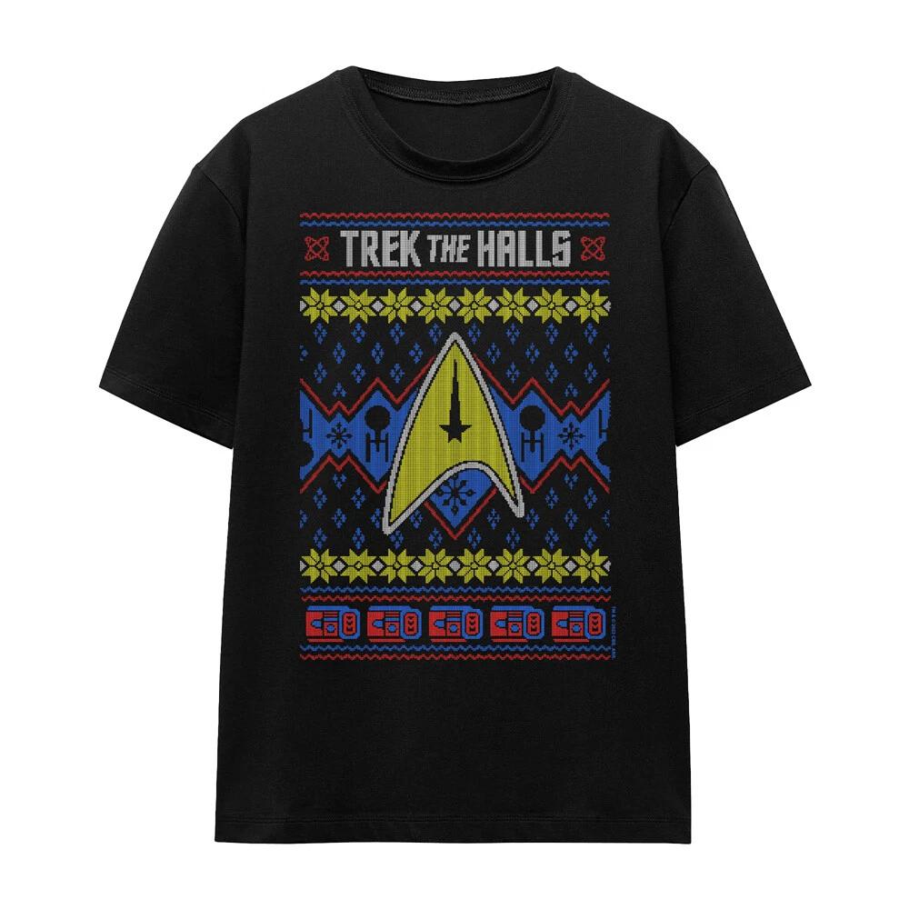 Star Trek Trek The Halls Ugly Christmas Ladies 100% Cotton T-shirt Mens Tees Top S-2XL, Black 2XL