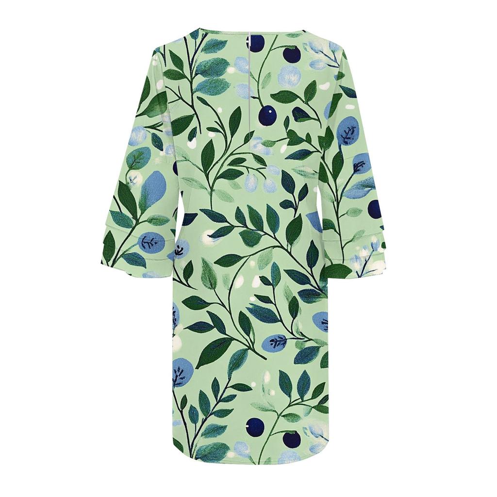 Women's  Fashion V-neck Solid Color Large Size Loose Long Large Swing 3/4 Sleeved Dress