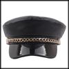 Marine Cap Leather Black Casquette Stylish Hat for Travel Women and Men CZ196 [White Fang] (Black)