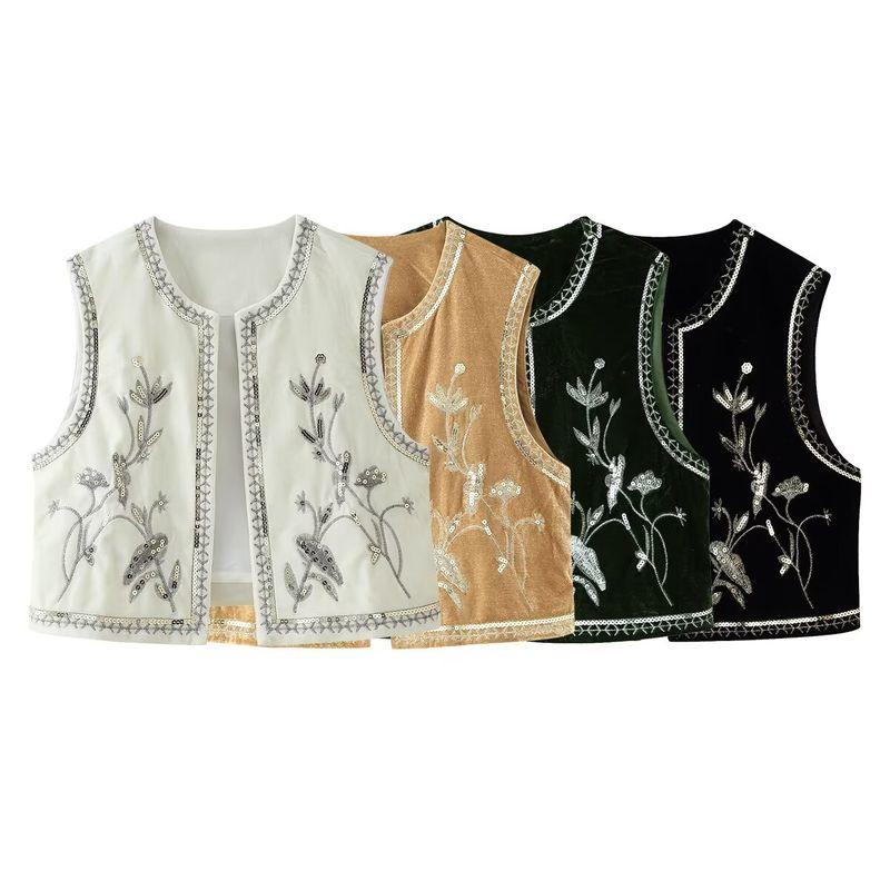 Kaslead New Arrival Women's Fashion Style Fashion Minimalist Velvet Beads Decoration Embroider Vest 5770226