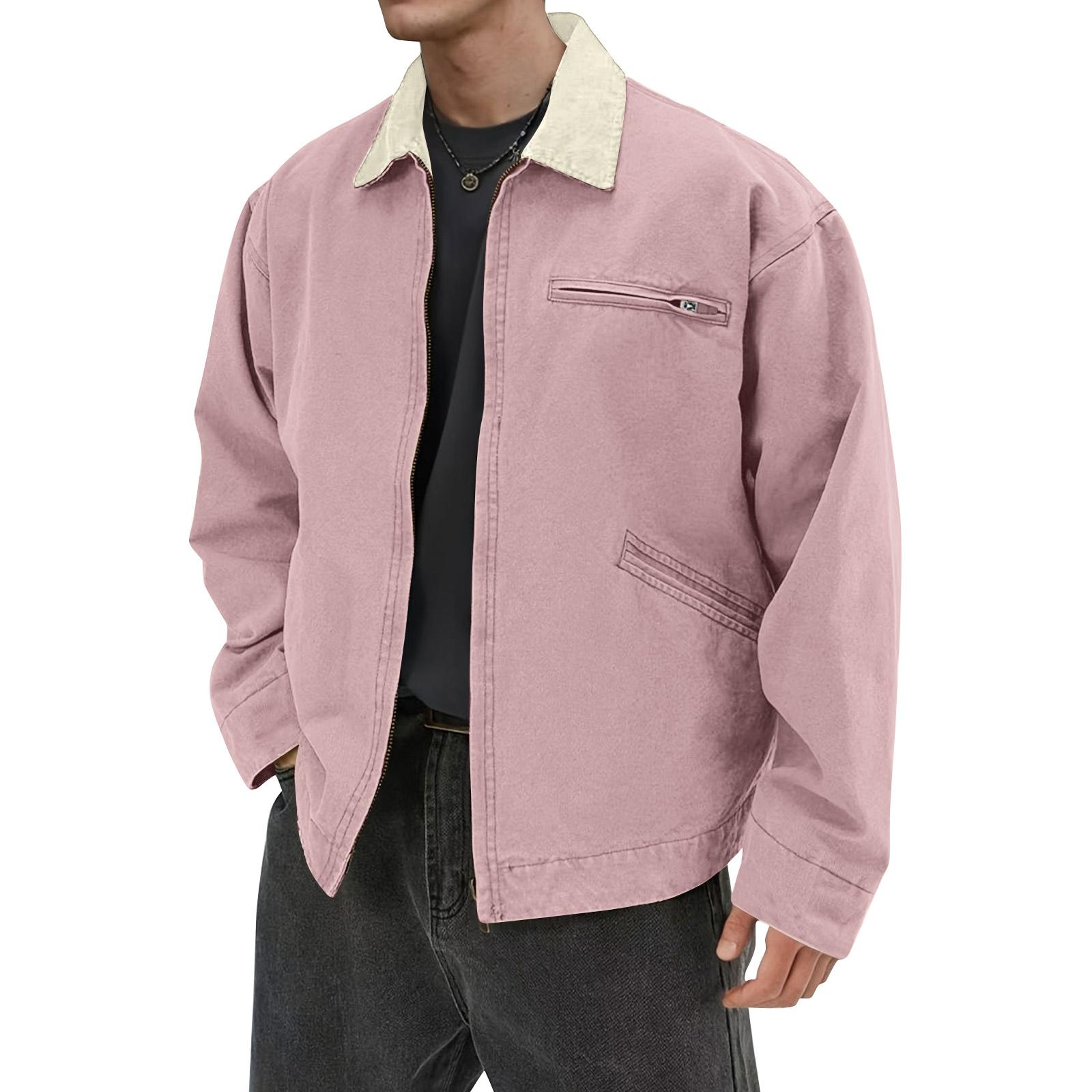 

Мужская однотонная камуфляжная куртка для активного отдыха, мужская повседневная куртка на пуговицах с карманами XL розовый