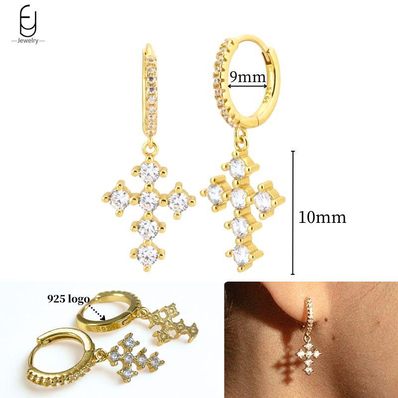 925 Silver Ear Needle White Crystal Gold Earrings for Women Luxury Water drop/Heart/Flower Pendant Earring Fine Jewelry