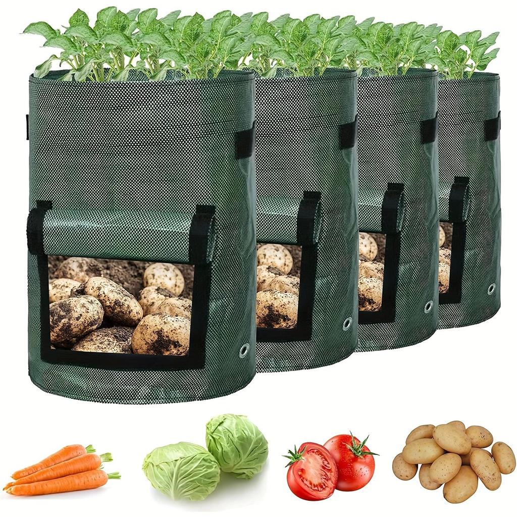4pcs Potato Grow Bags, Potato Planters With Flap And Handles, Vegetables Garden Planting Bags For Onion, Fruits, Tomato, Carrot (7 Gallon)