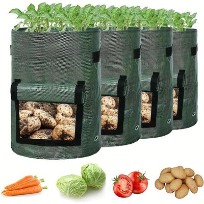 4 Kartoffel-Anbaubeutel, Kartoffelpflanzgefäße mit Klappe und Griffen, Gemüse-Garten-Pflanzbeutel für Zwiebeln, Obst, Tomaten, Karotten (7 Gallon)