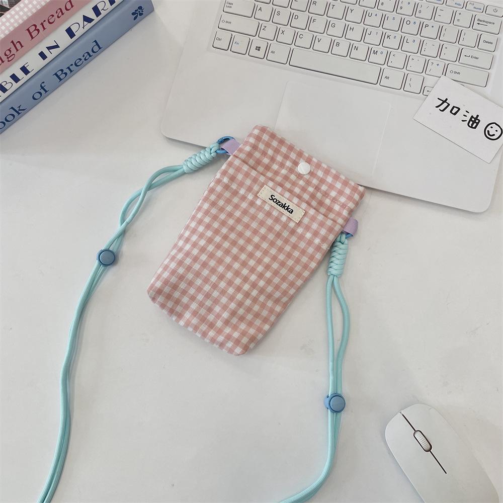 Grid Style, Mobile Phone Bag, Miscellaneous Storage Bag, Walking Key Change Card Bag, Hand-held Small Cloth Bag, Mobile Phone Bag
