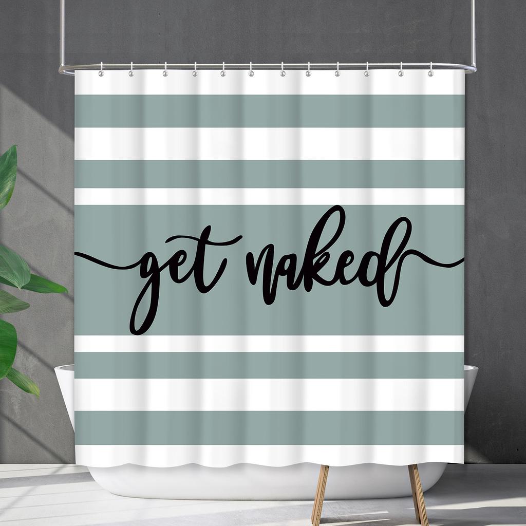 Shower Curtain Waterproof And Mildew-Proof Digital Printing English Alphabet Shower Curtain Bathroom Shower Cloth Partition Curtain Free Of Punching
