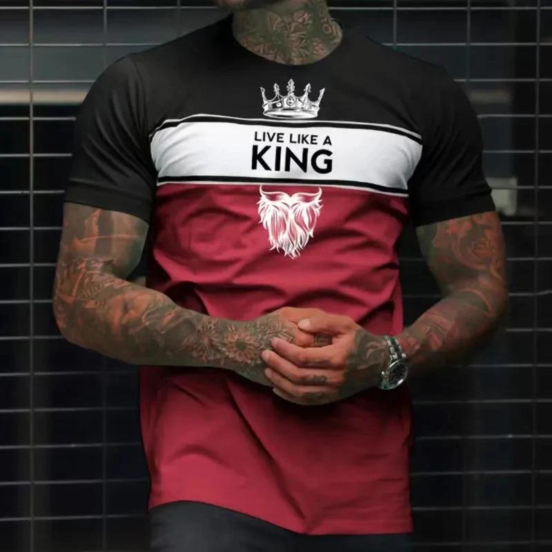 T Shirt Man Classic Men's Clothing Outdoor Round Neck Short Sleeve Top Stripe Print Street Loose T-Shirt