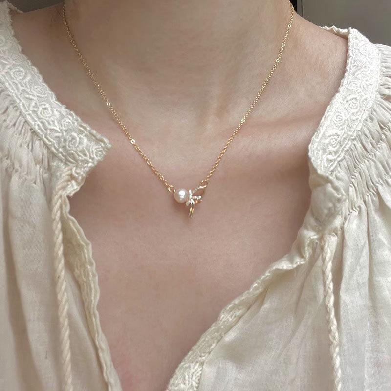 French Ribbon | Pearl Bow Necklace Clavicle Chain Exquisite and Gentle Fairy Spirit