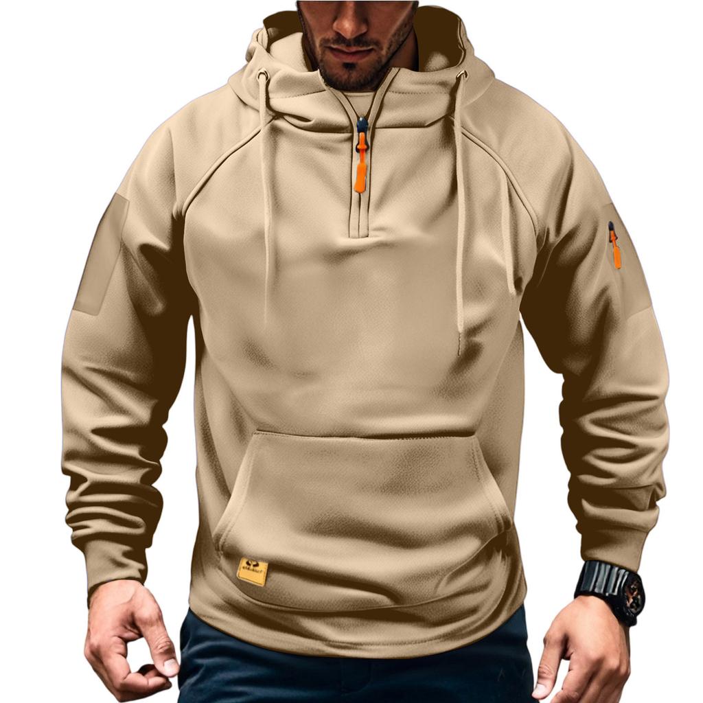 Men'S Sports  Leisure  Half Zipper  Multiple Pockets  Hooded Hood  Hoodie