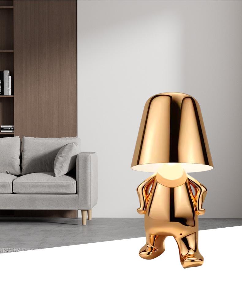 Golden Man Charging Desk Lamp: Modern Minimalist Figurine for Creative Decor & High-End Ambiance
