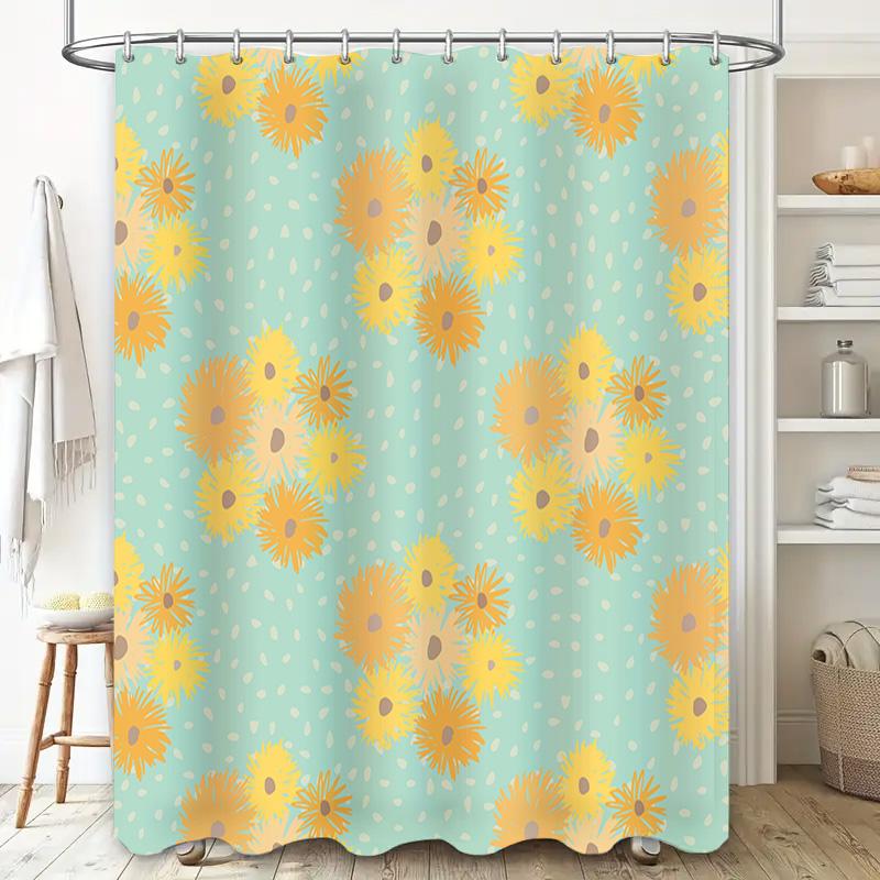 Yellow Blue Shower Curtain Floral Printed Bathroom Decoration for Home Decor Modern Waterproof Fabric Bath Mat Cover Size 72x84
