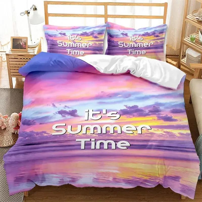 Hawaiian Summer Beach Seascape Palm Trees Comfortable Duvet Quilt Cover Pillowcase Bedding Set Bedroom Decoration Home Textile