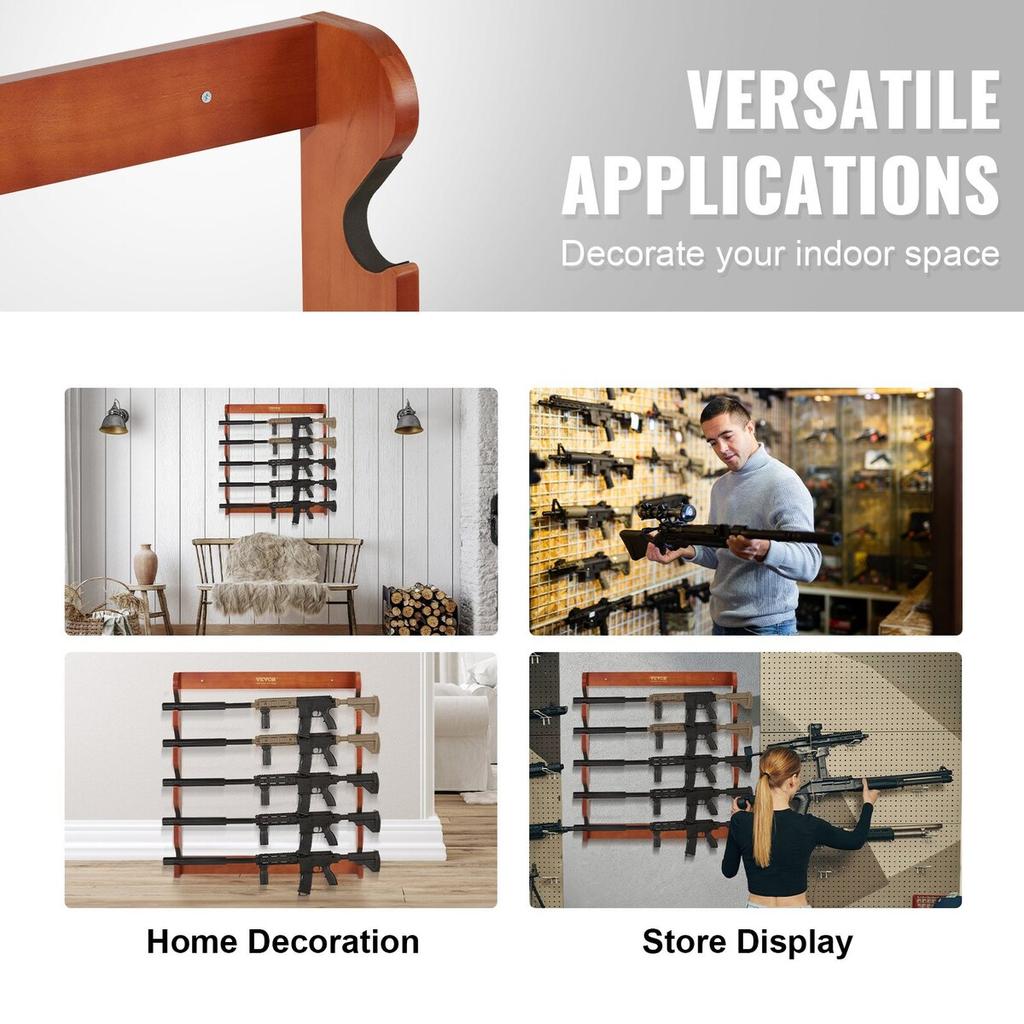 Gun Rack 5-Slot Wood Gun Rack Wall Mount Gun Display Rack holds 5 Rifles