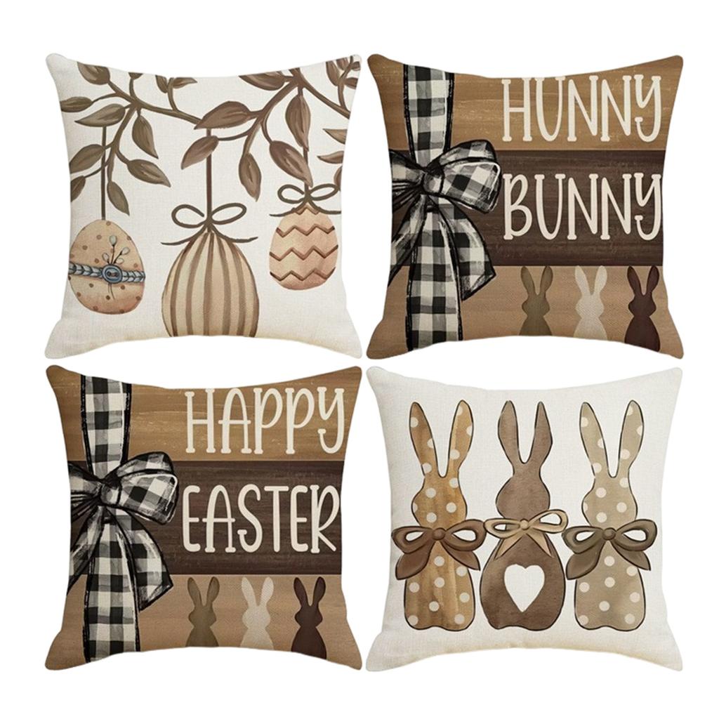 Easter Pillow Covers 18 X 18 Inch Set Of 4 For Vintage Polka Dot Love Heart Bunny Decor Throw Pillows Spring Bow Rabbits Outdoor Decorative Cushion