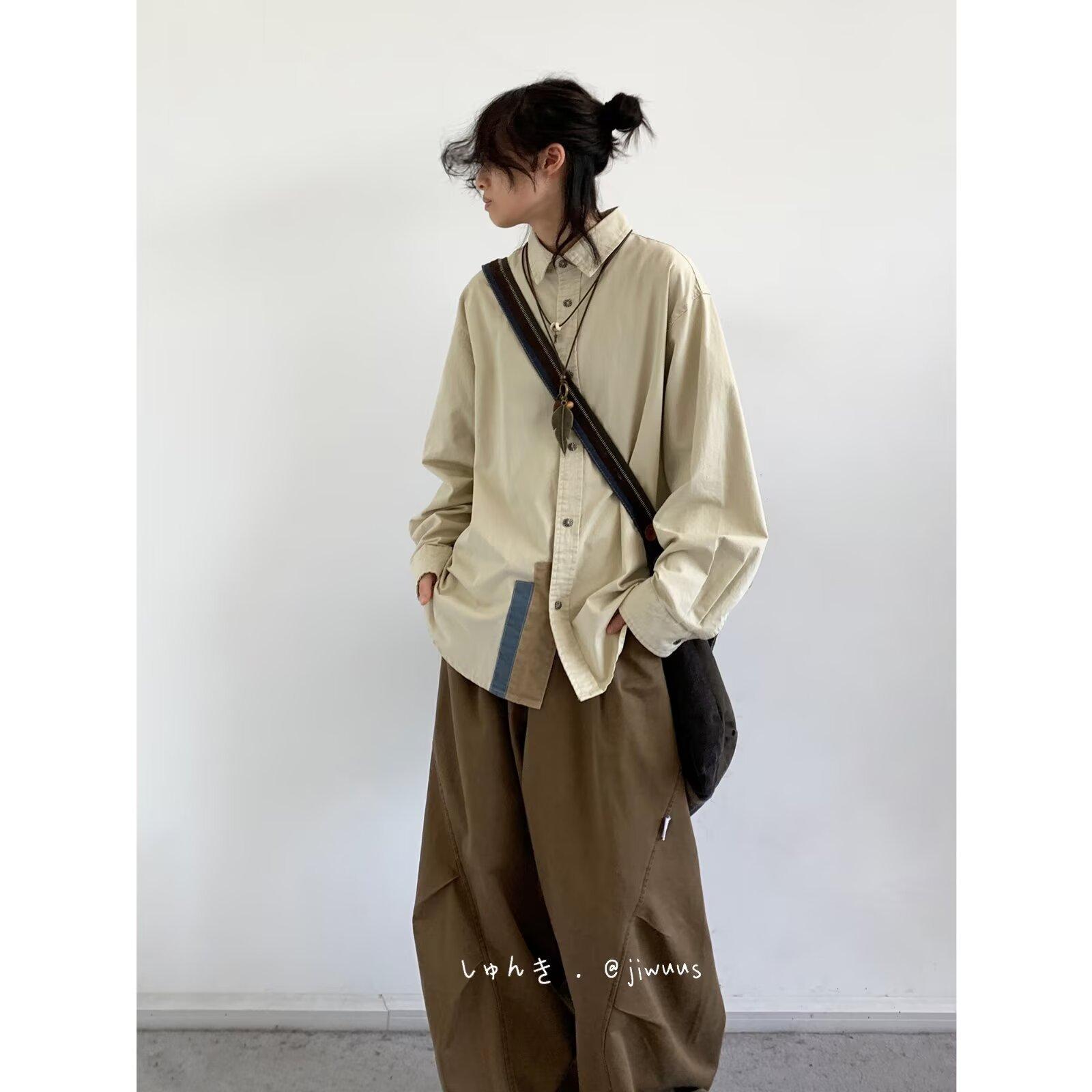 

Рубашка с длинным рукавом с буквенным принтом 2024 года в японском стиле в стиле Гонконга, свободная рубашка для мальчиков, летнее модное универсальное повседневное пальто M абрикосовый