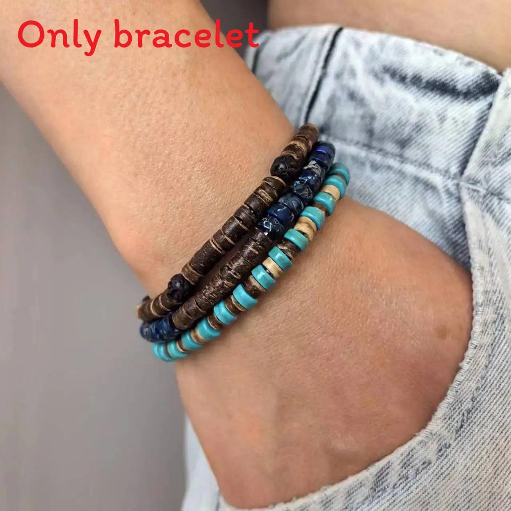 Handgefertigte Geometrische Kokosnussschalen-Perlenarmbänder für Männer und Frauen mit mehrlagigem Design