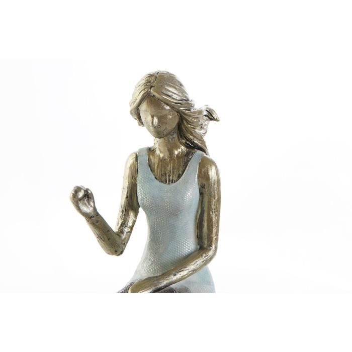 Figurine Décorative - Femme - Résine - 13 X 8,5 X 17,5 Cm - Bleu Doré