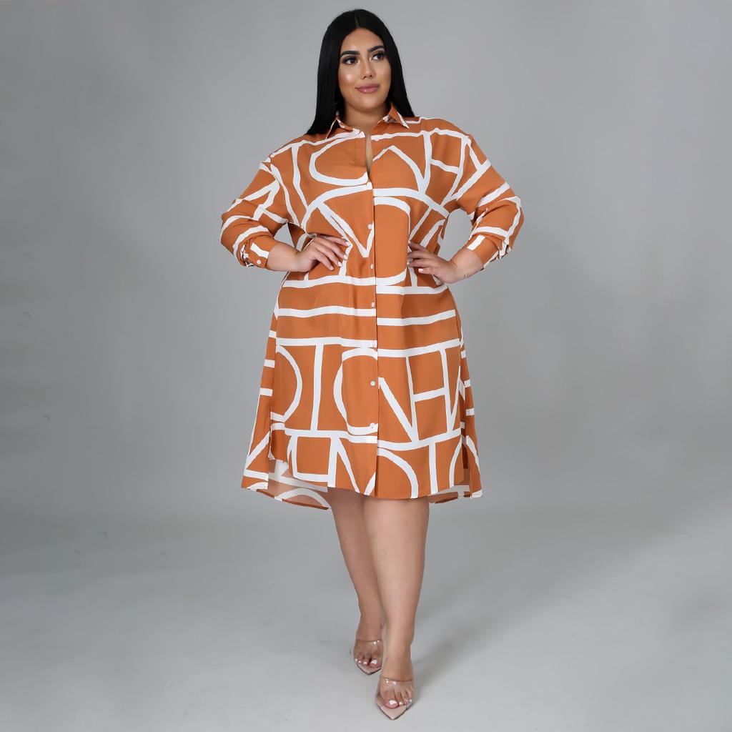 Plus Size Dress Printed Drawstring Waist Shirt Plus Size Dresses for Women