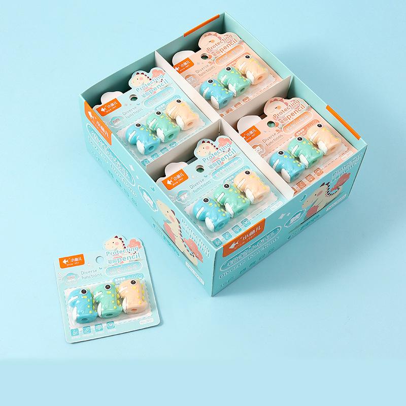3pcs/Set Soft Glue Student Kids Cartoon Pencil Extender,Dinosaurs Panda Pencil Cap,Pencil Cover,Student Pencil Protector