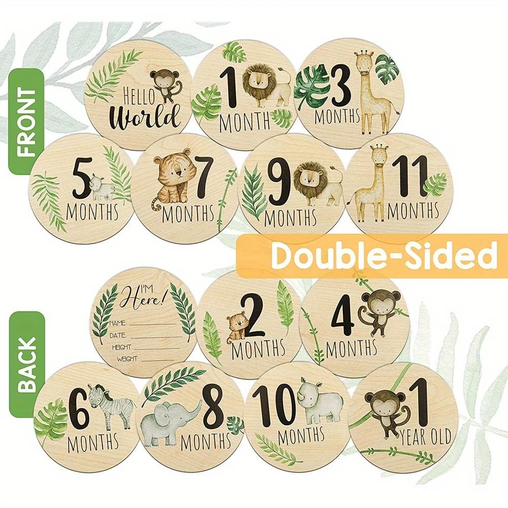7 PCS Cute Baby Double Sided Wooden Monthly Milestone Cards Pregnancy and Baby Shower Gifts for Newborn Boys and Girls