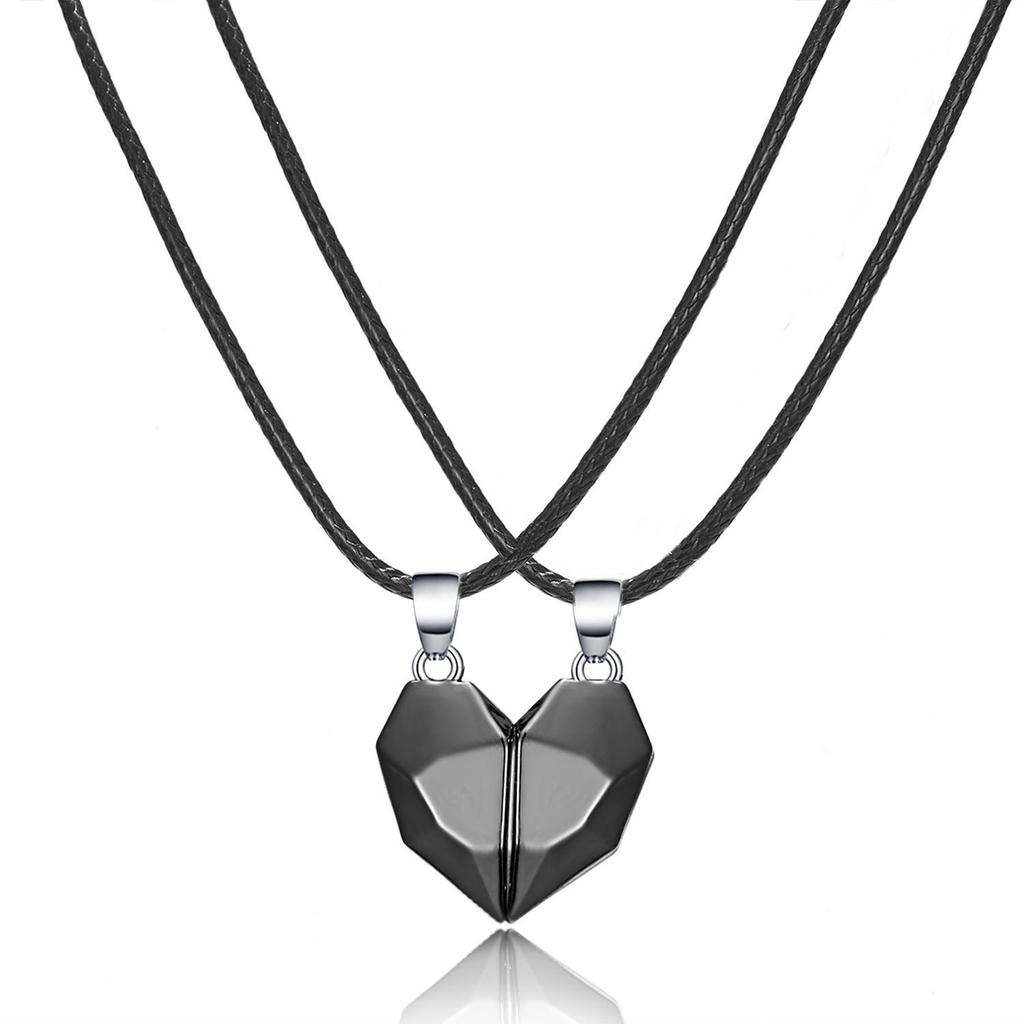 Magnetic Love Necklace Set: Black & White Wishing Stones for Couples