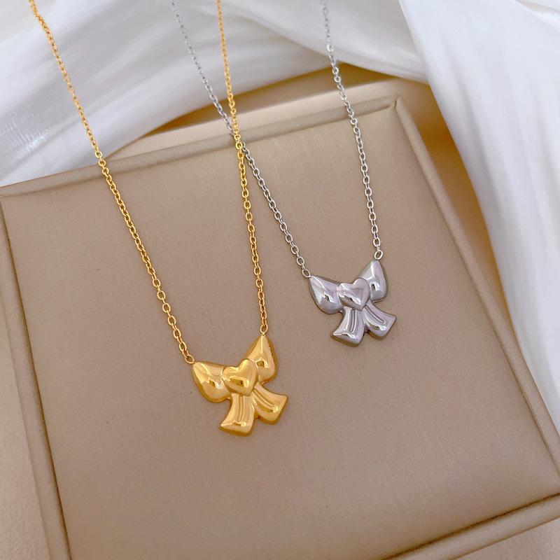 Bow Love Personality Minimalist Stove Real Gold Necklace Female Collarbone Chain