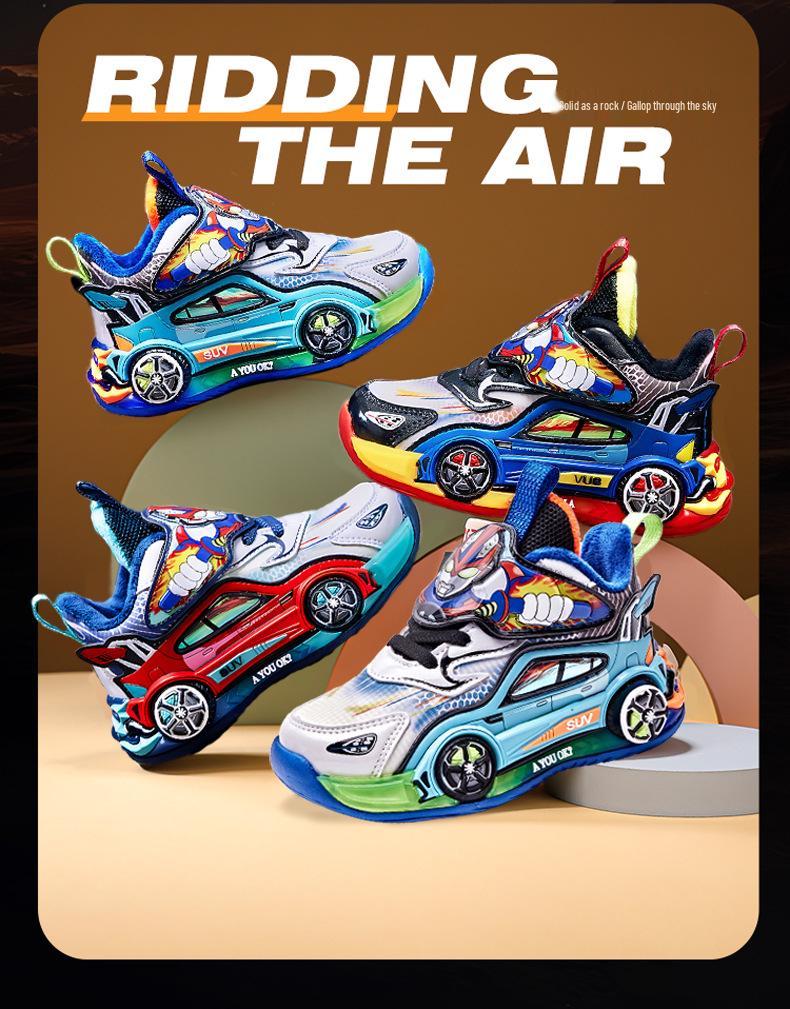 Ultraman Boys' Fleece-Lined Winter 2025 Cotton Running Shoes with Lights