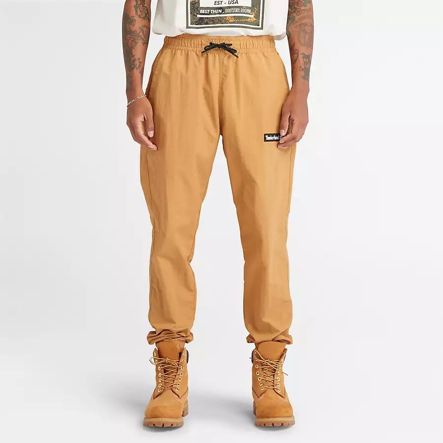 Timberland Solid Color Label Drawstring Casual Pants Unisex Bottoms Wheat A678N-P47