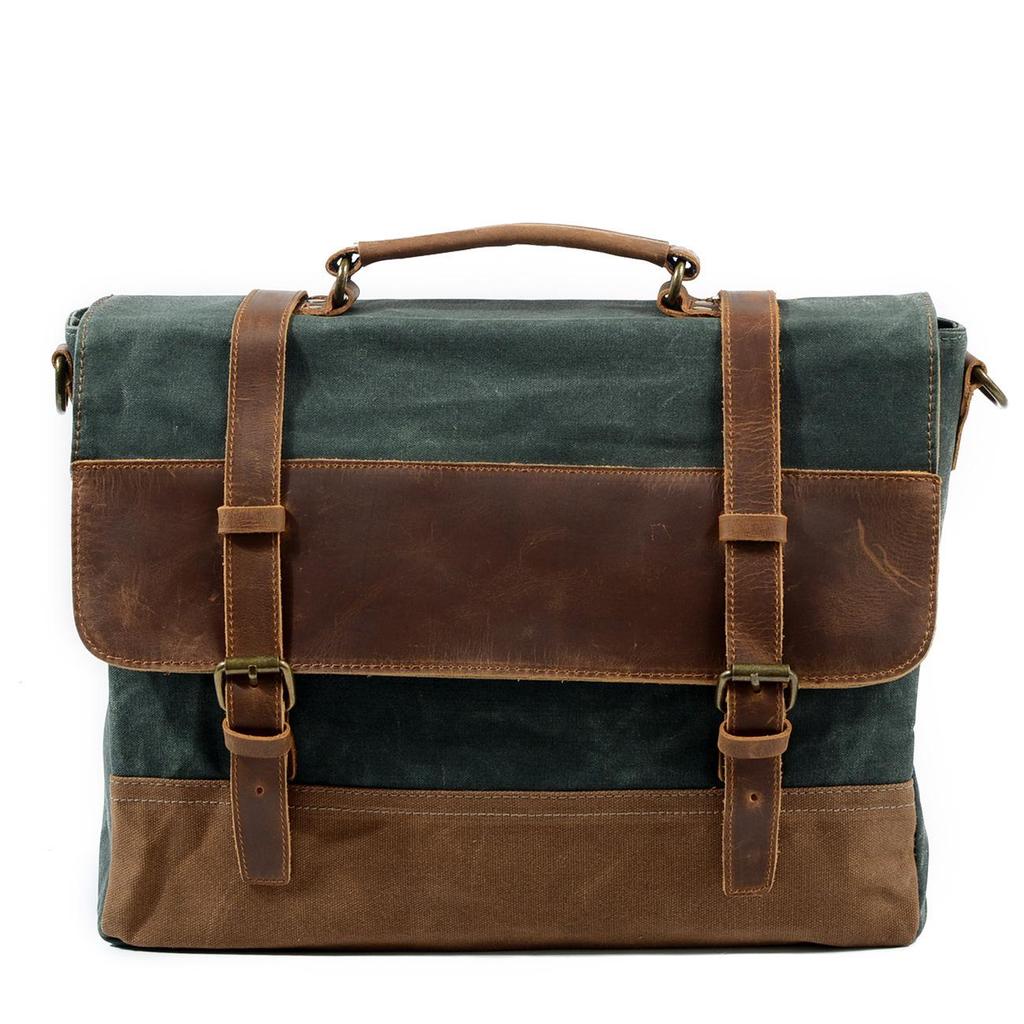 Men's Retro Waterproof Cowhide & Waxed Canvas Briefcase - European & American Shoulder Crossbody Bag