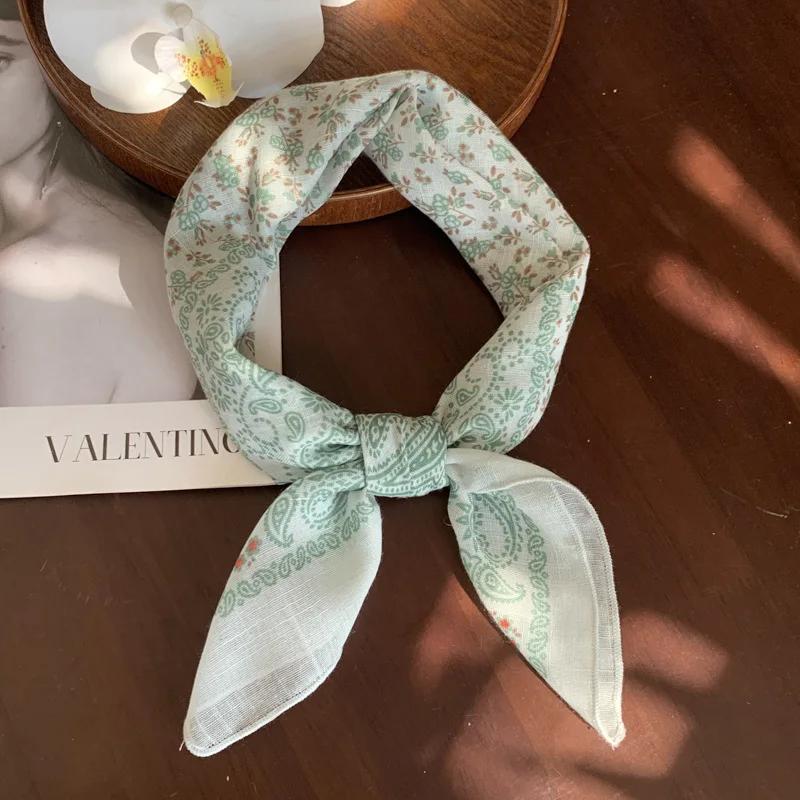 New retro cotton and linen hair band, silk scarf, small square scarf, women's thin scarf, decorative neckerchief and headscarf
